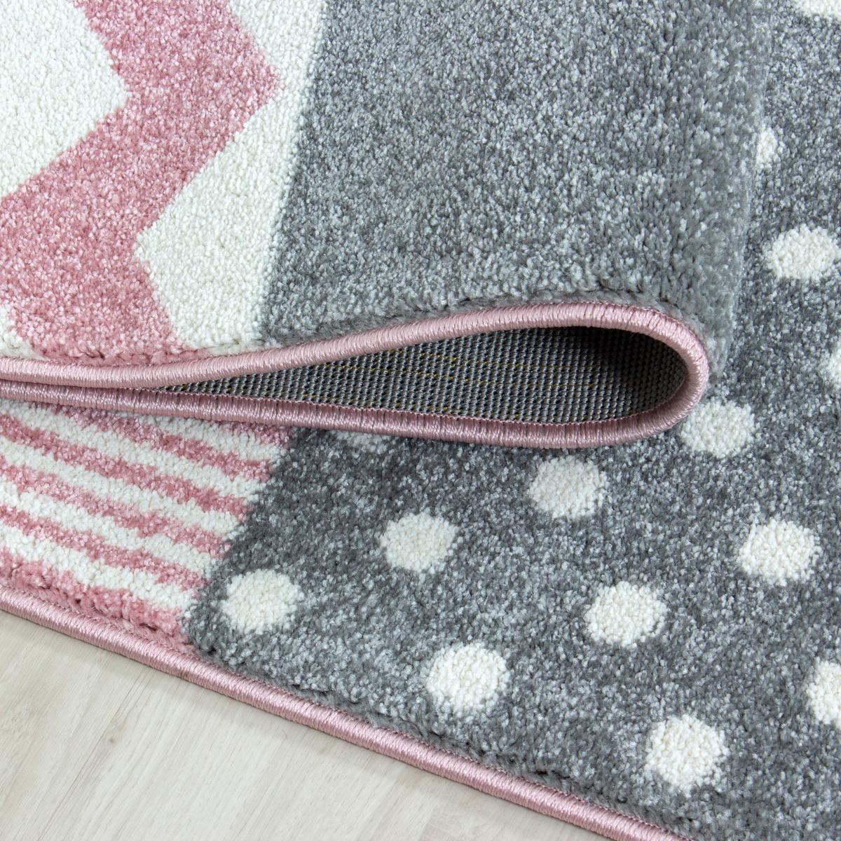 Kinderteppich Rund Herz Grau/weiß/pink Kids Ø 160 Cm - Pink/Weiß, Trend, Textil (160cm)