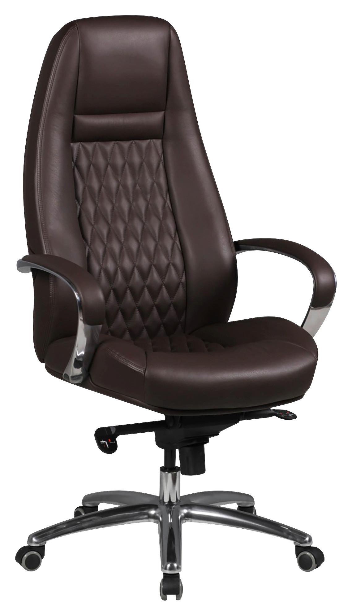 Chefsessel Austin Echtleder Mit Armlehnen + Wippfunktion - Alufarben/Braun, MODERN, Leder/Kunststoff (68/130/68cm) - MID.YOU