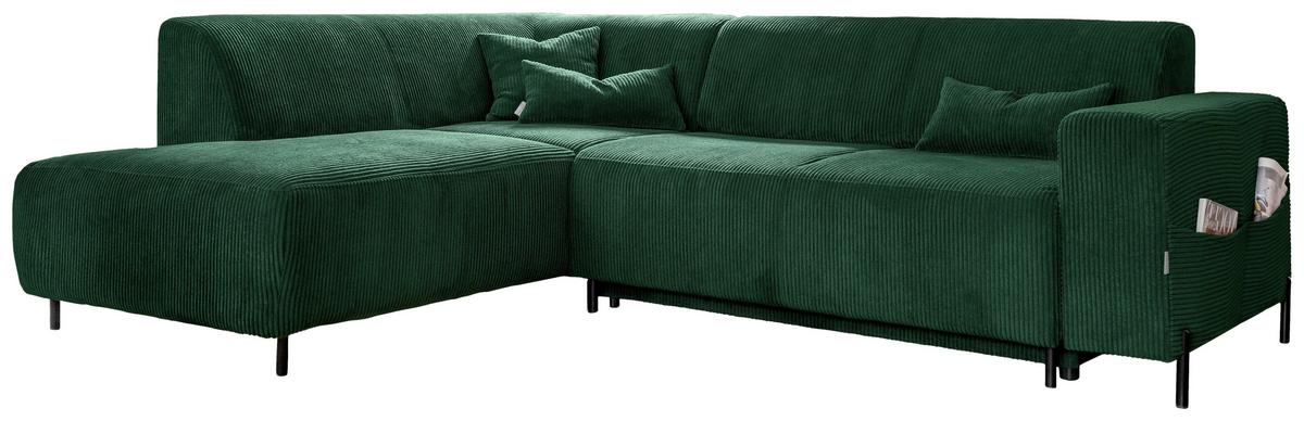 Rohová sedačka CÉLINE, levá, tmavě zelený manšestr - černá/tmavě zelená, kov/textil (192/250cm) - MID.YOU