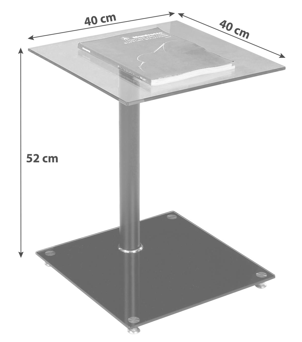 Beistelltisch Mit Glasplatte Quadro, Aluminium Schwarz - Schwarz, MODERN, Glas/Metall (40/52/40cm)