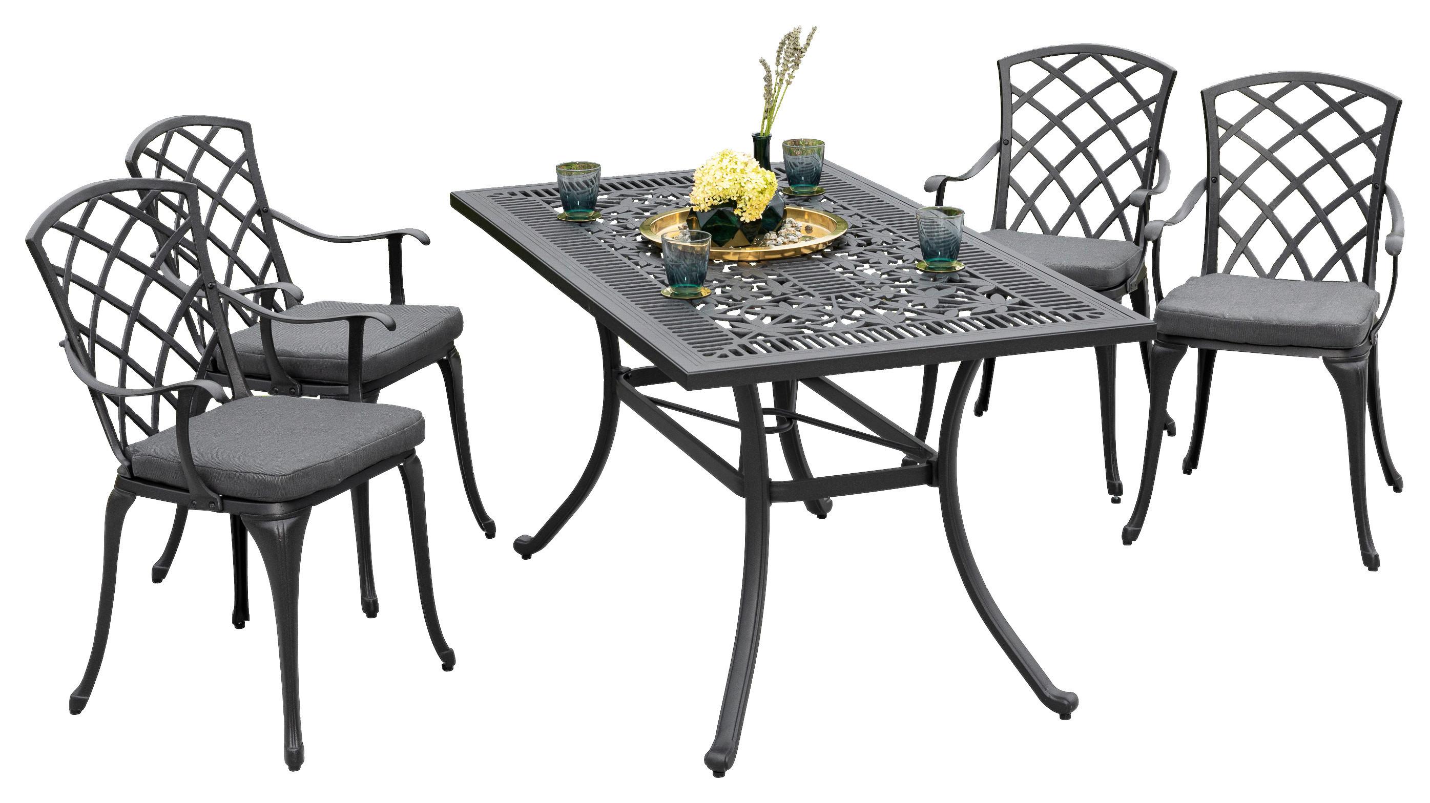 GARTENTISCHGRUPPE RHODOS - Graphitfarben/Grau, MODERN, Textil/Metall - Gardenson