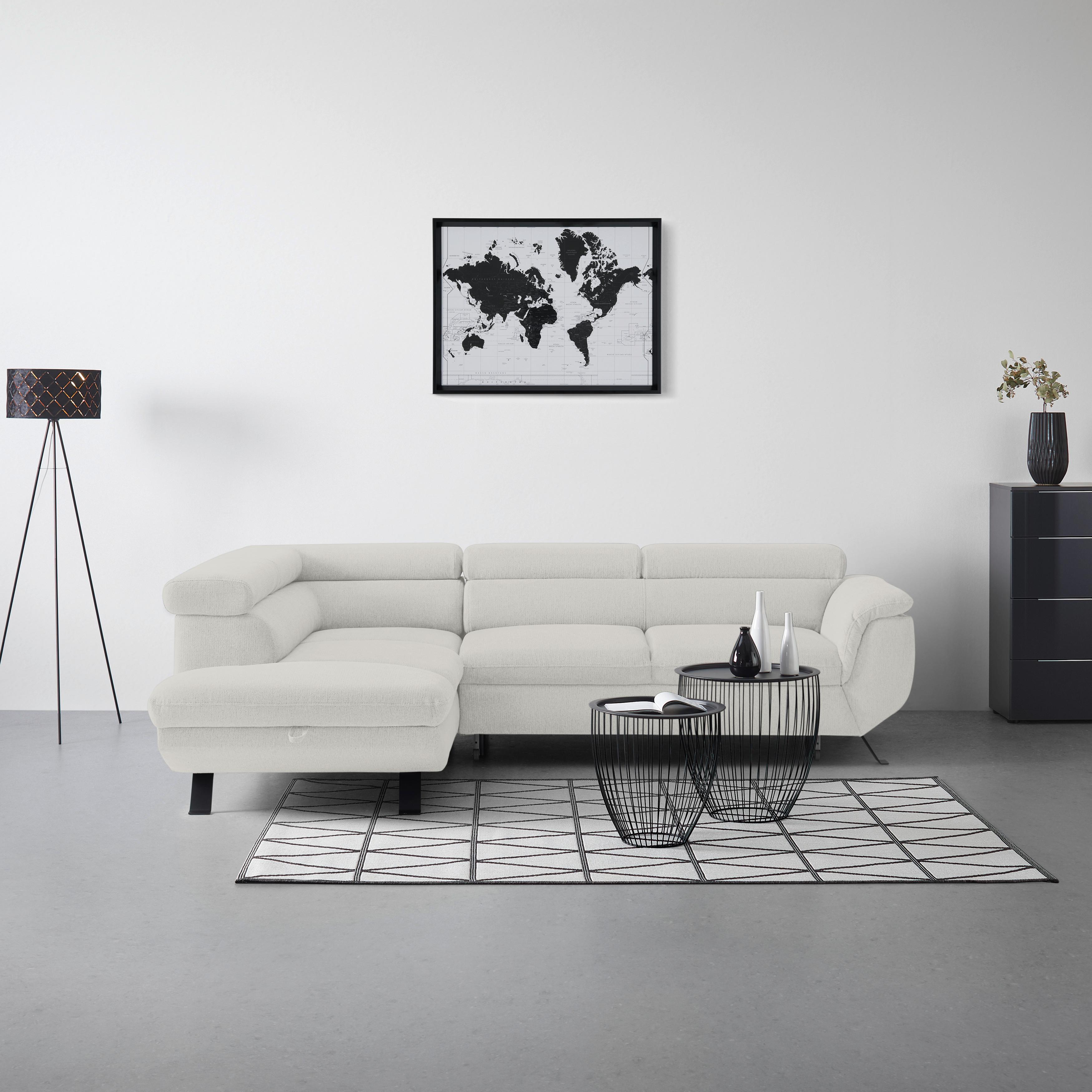 Rohová sedačka RAVEN, ľavá, sivobiela - čierna/sivobiela, Modern, kov/textil (198cm) - Mömax