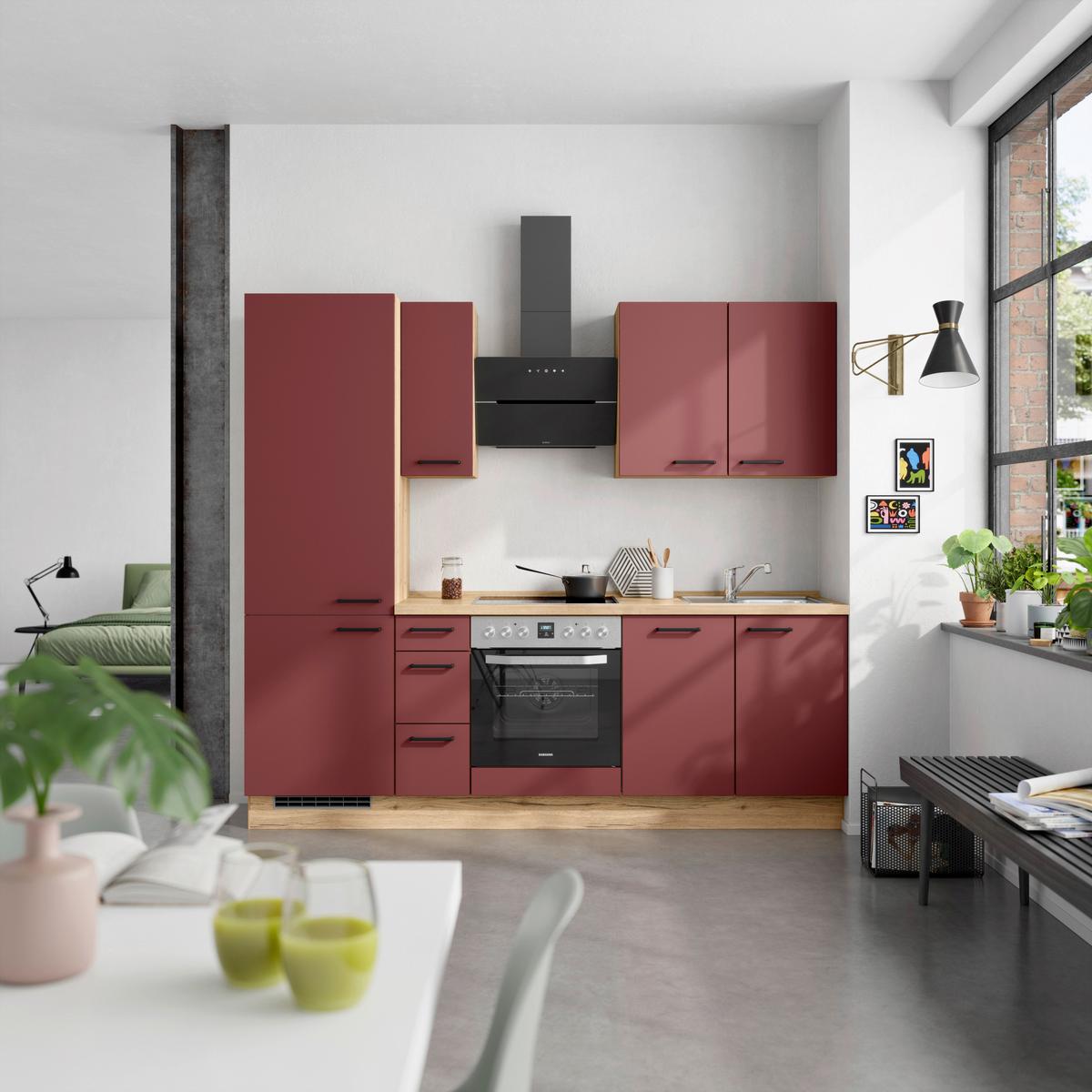 Küchenleerblock Easytouch High-Line, H2 Links - Eichefarben/Rot, MODERN, Holzwerkstoff (240cm) - Nobilia