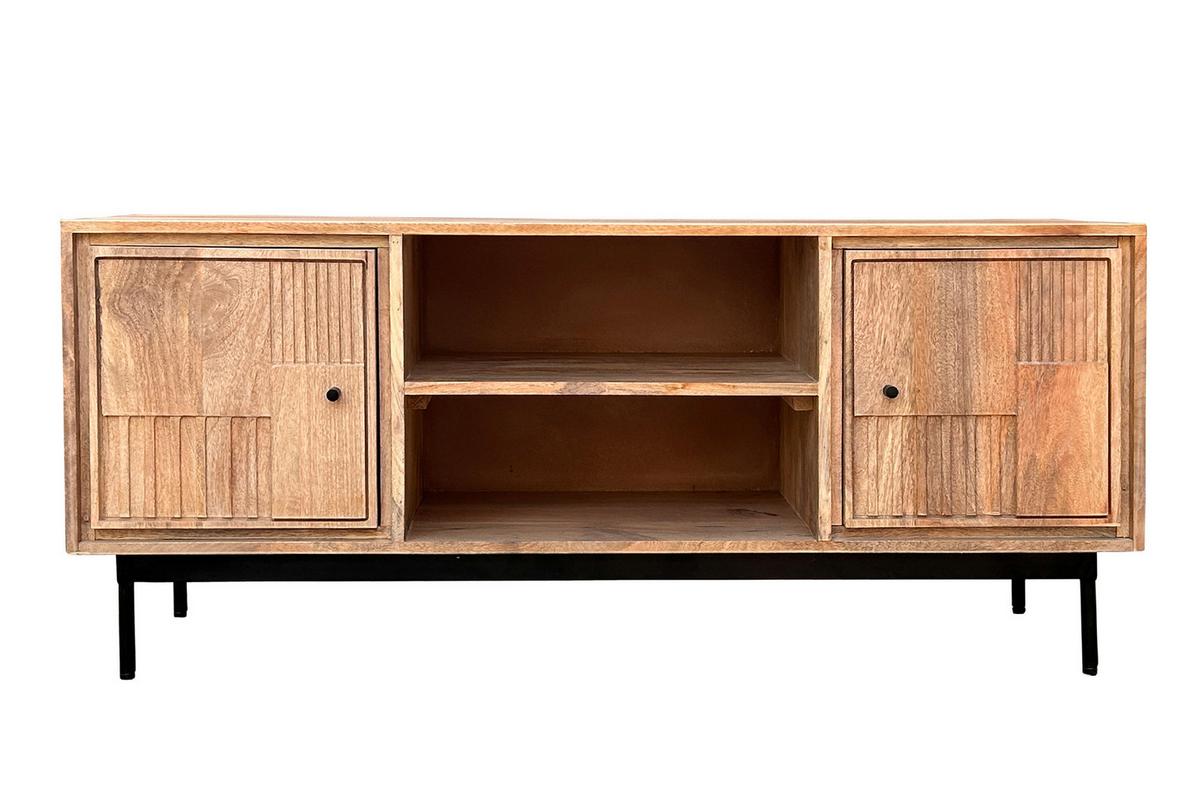 LOWBOARD Schwarz/Naturfarben B: 130cm - Schwarz/Naturfarben, Design, Holz/Metall (130/56/40cm) - MID.YOU