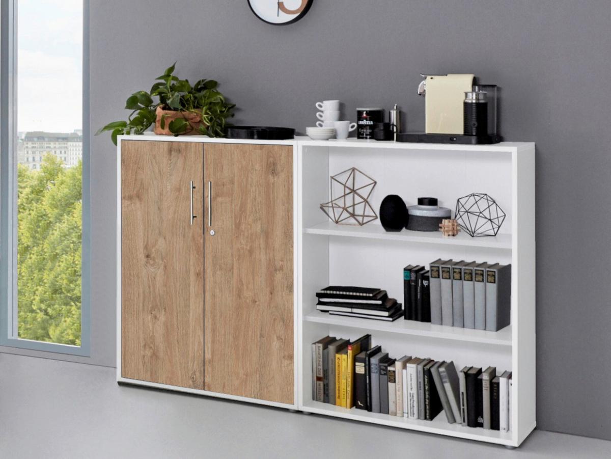 Aktenschrank Office Edition Weiß/eiche Dekor B: 168,8cm - Eichefarben/Weiß, MODERN, Holzwerkstoff (168,8/113,6/33cm) - MID.YOU