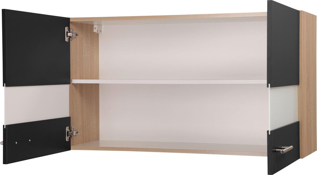 Küchenoberschrank Merle Schwarz, Eiche Dekor B: 100 cm - Eichefarben/Schwarz, Basics, Glas/Holzwerkstoff (100/56,1/34,6cm) - Respekta