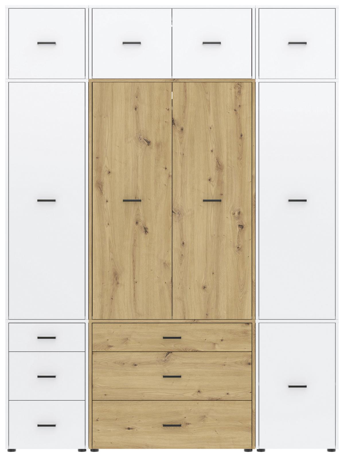 Kleiderschrank Kivo Eiche Artisan, Weiß, B: 180 cm - Weiß/Eiche Artisan, Basics, Holzwerkstoff (180/239,40/52,1cm)