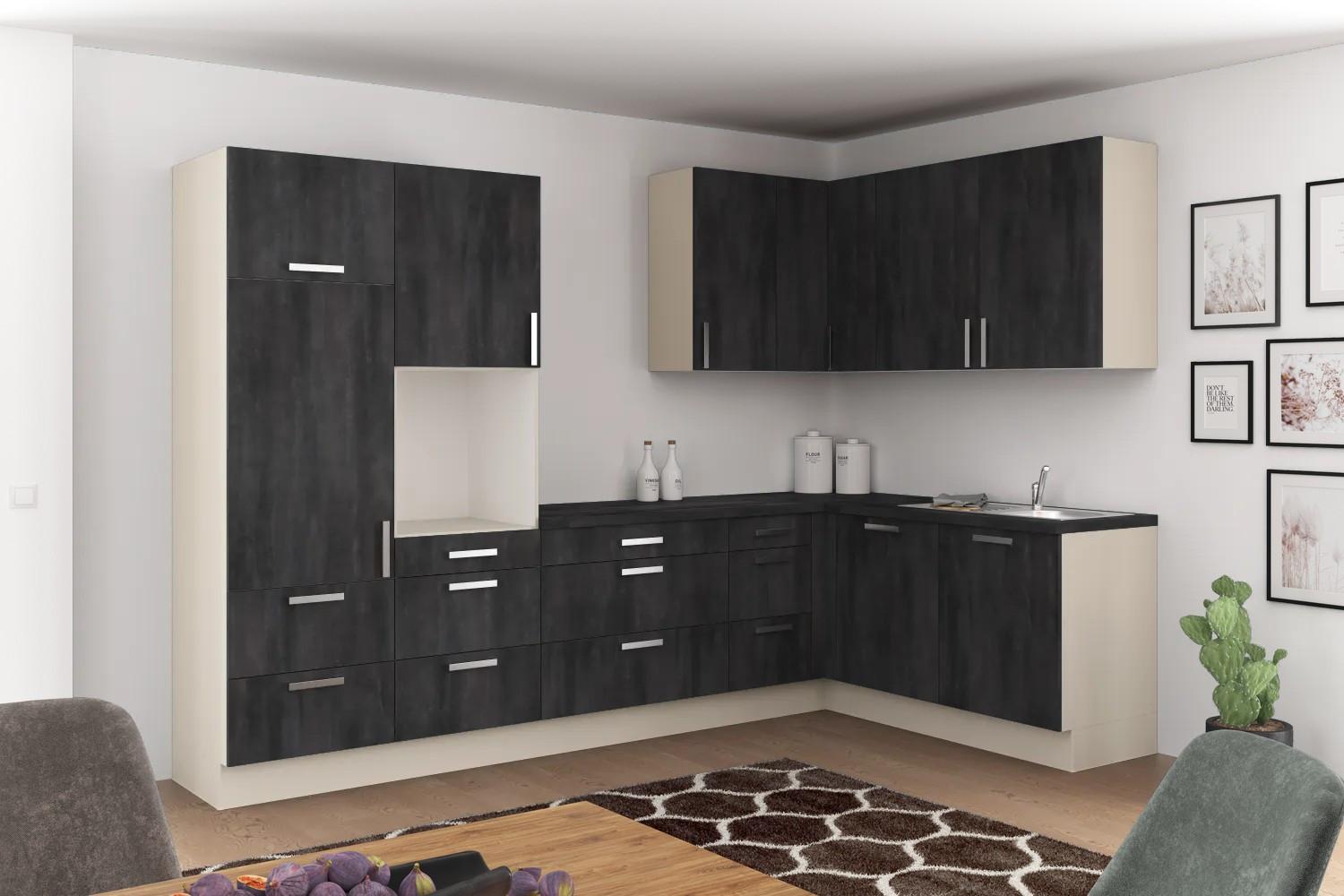 Geräumige Eckküche in Schwarz und Grau