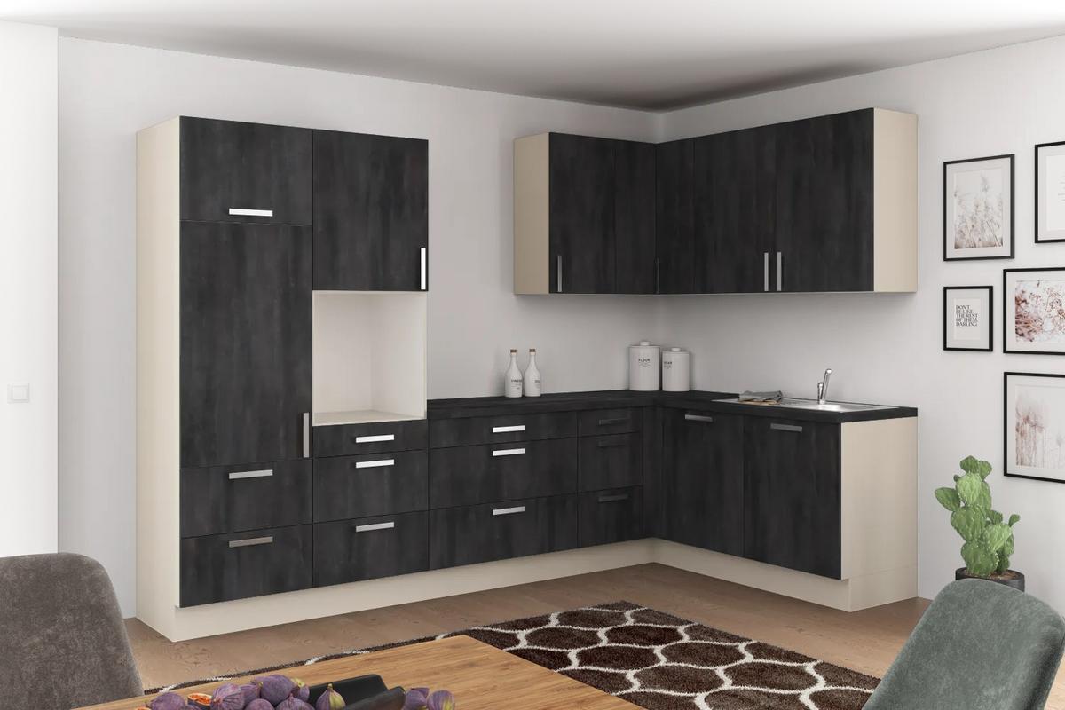 Eckküche Ip1200 Ohne Geräte 320x185 Cm Schwarz - Schwarz/Grau, Basics (320/185cm)
