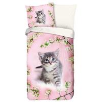 Jugendbettwäsche Pussycat Rosa Rot 135x200 cm - Rot/Rosa, Natur, Textil (135/200cm)