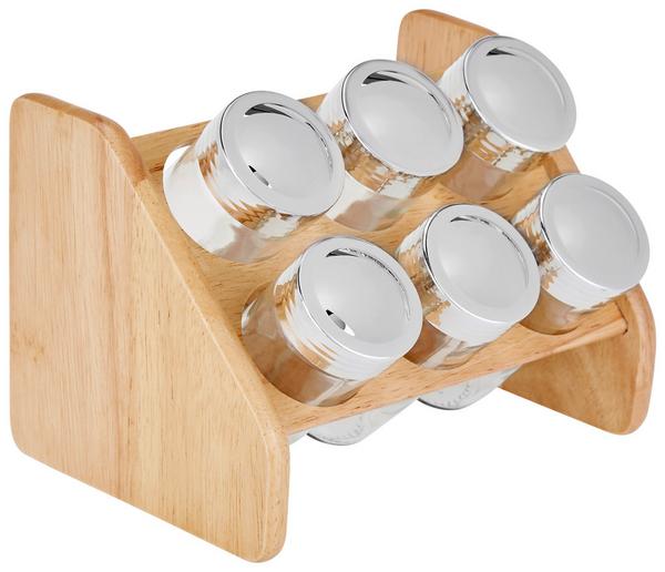 Gewürzregal aus Holz, Kunststoff und Glas