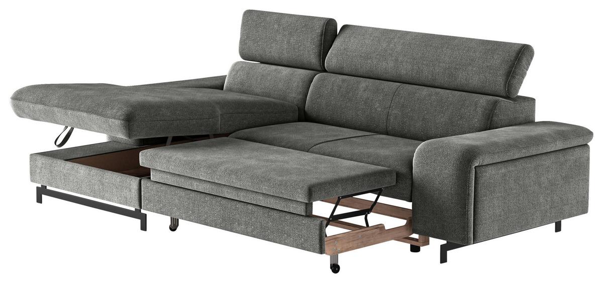 Ecksofa Mit Bettkasten Emma Grau 165x267 Cm - Schwarz/Grau, Textil (165/267cm) - MID.YOU