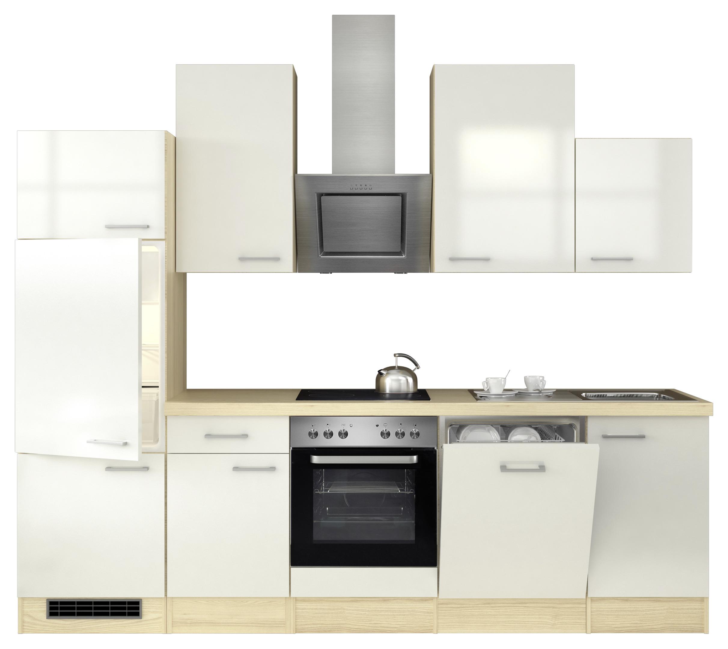 Küchenzeile Abaco mit Geräten 280 cm Perlmutt/Akazie Modern - Edelstahlfarben/Perlmutt, MODERN, Holzwerkstoff (280cm) - MID.YOU