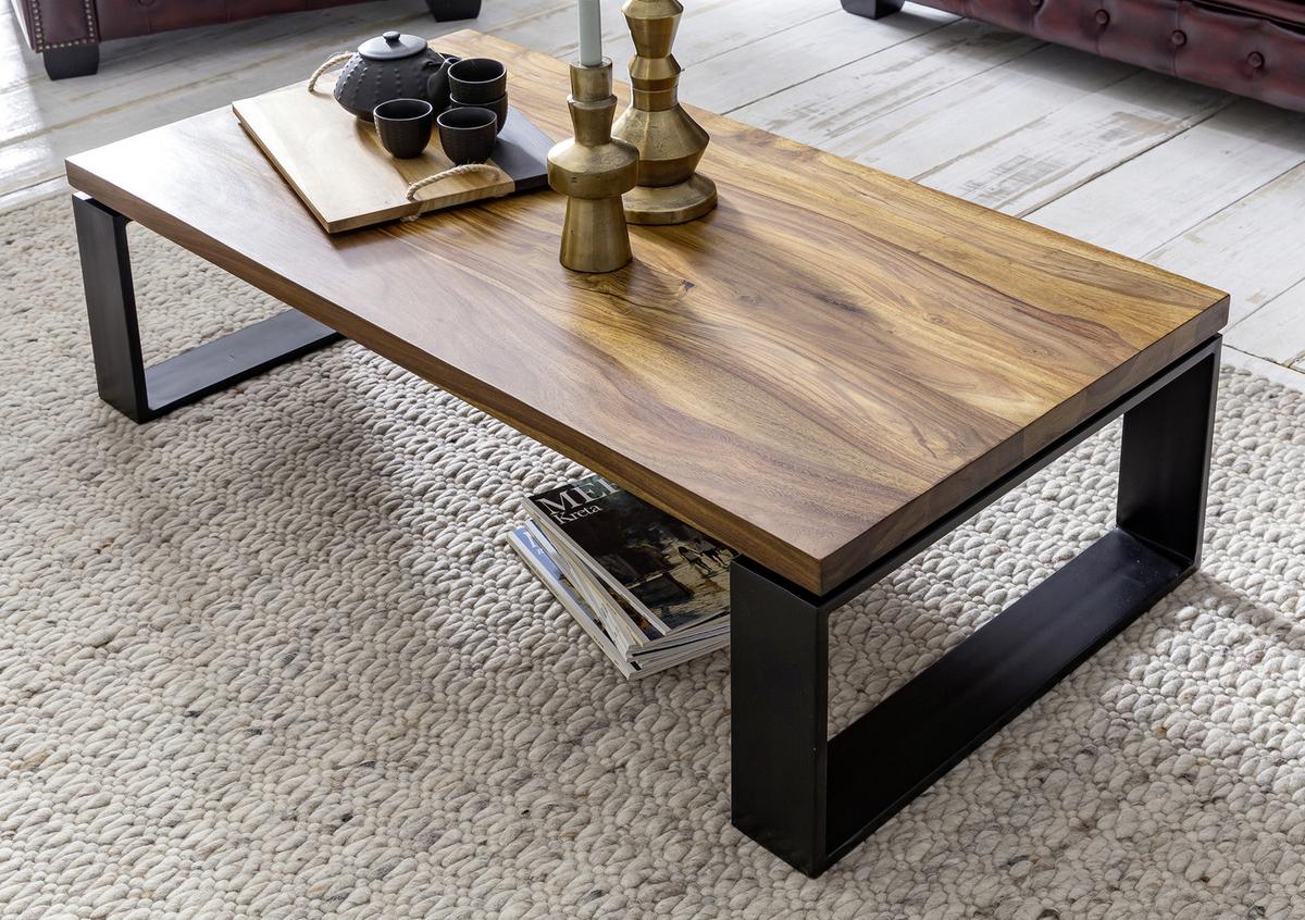 Couchtisch mit Holzplatte, Sheeham/Schwarz - Sheeshamfarben/Schwarz, Design, Holz/Metall (115/60/35cm) - MID.YOU