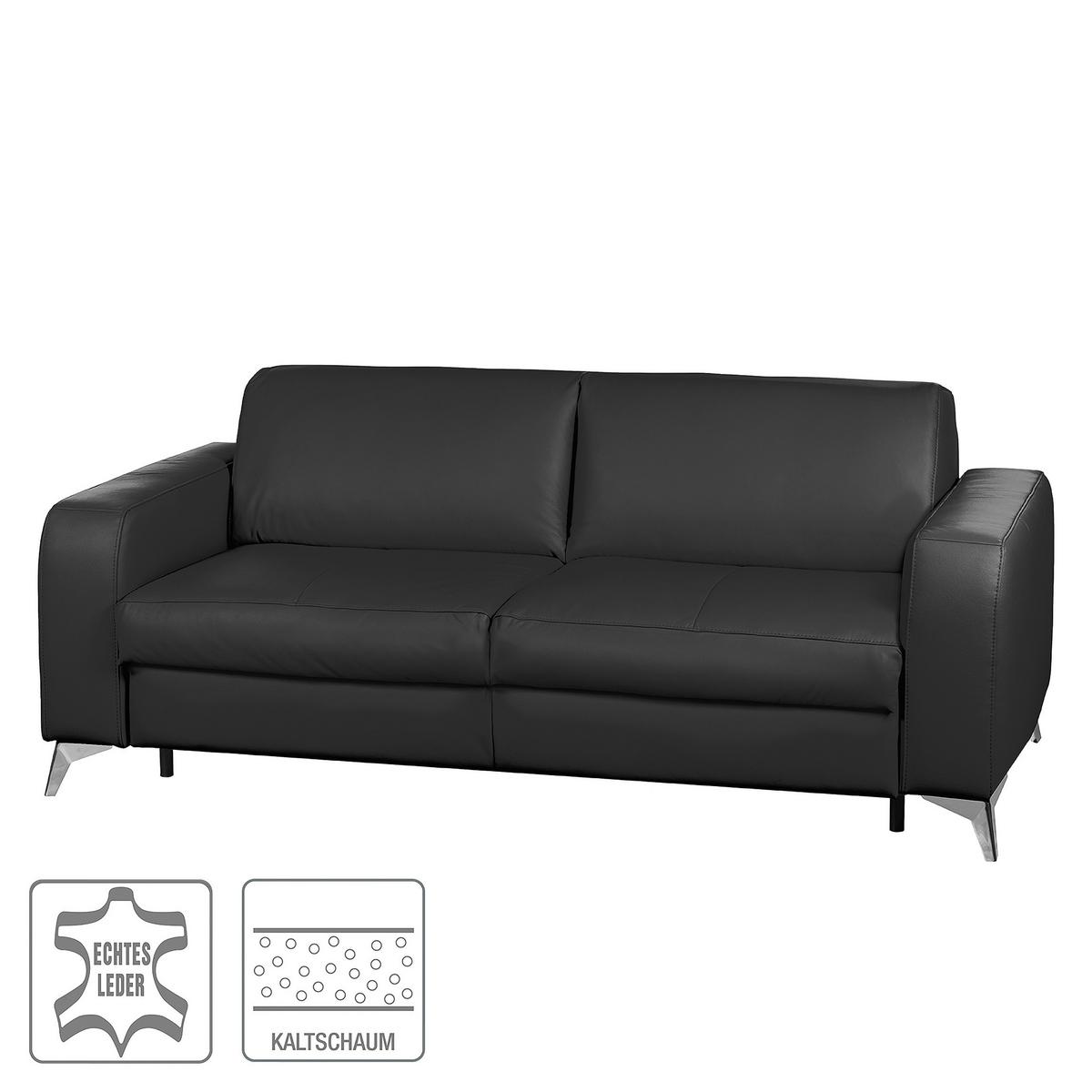 Schlafsofa Aloe Echtleder Schwarz B: 204 Cm - Silberfarben/Schwarz, Design, Leder (204/84/104cm) - Livetastic
