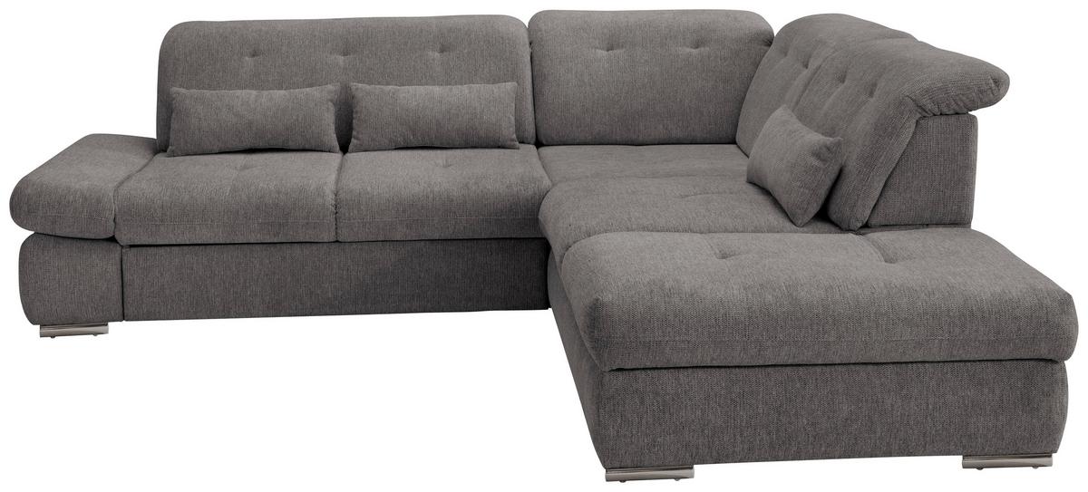Ecksofa mit Schlaffunktion Dalida Braun/Grau Chenille - Chromfarben/Braun, Design, Textil (280/254cm) - Livetastic
