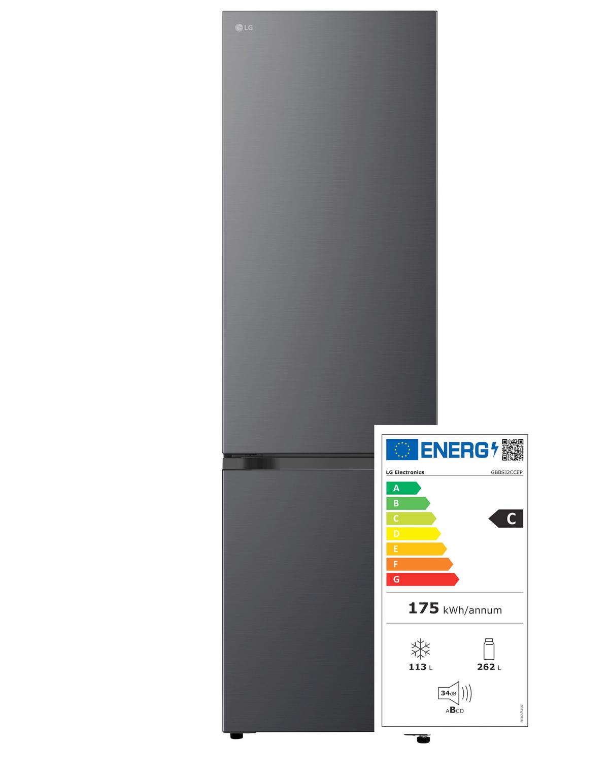 Kühl-Gefrier-Kombination GBBSJ 2CCEP, gesamt Vol. ca 375 L - Schwarz, Basics, Metall (59,7/203/67,4cm) - LG