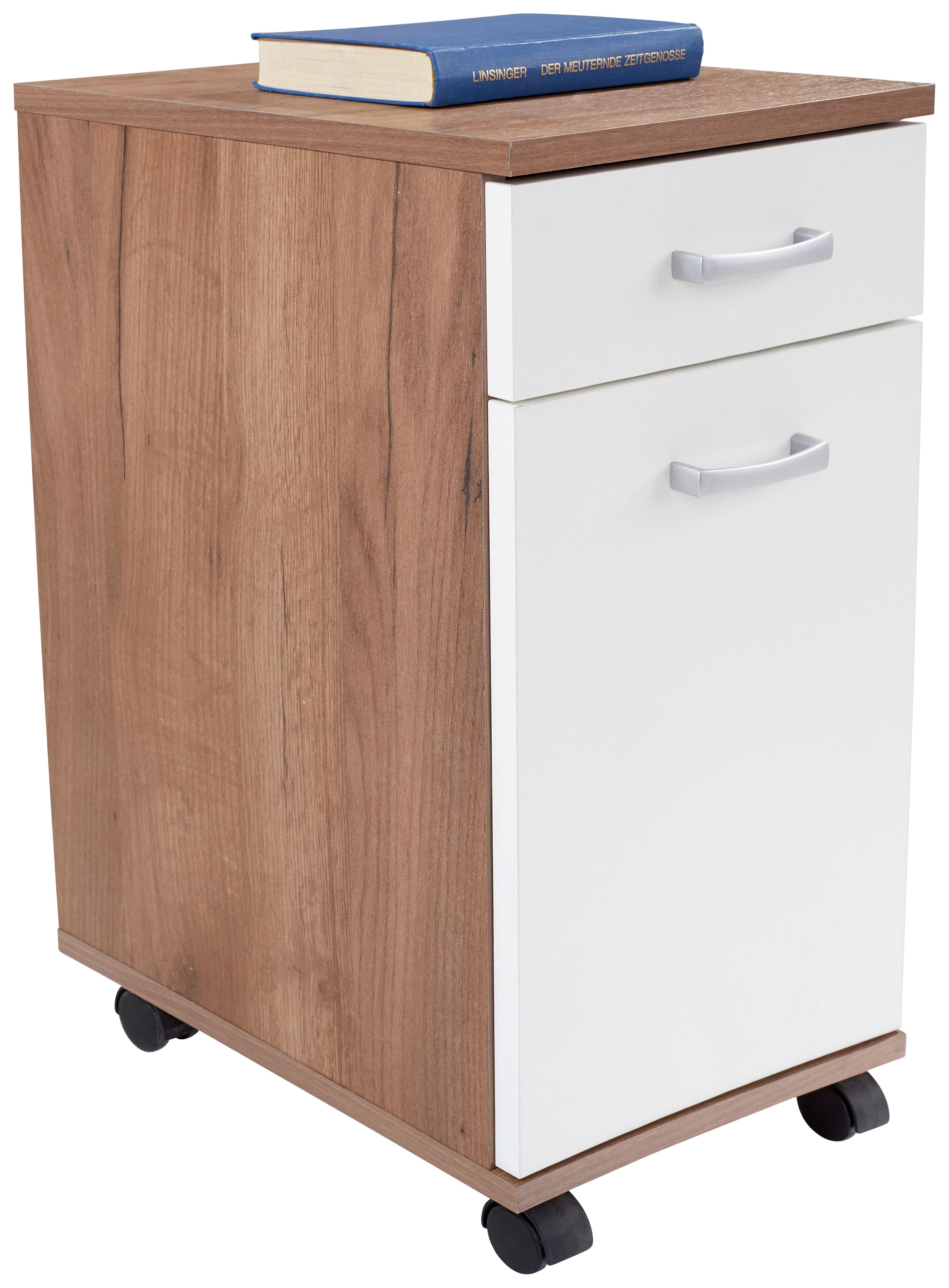 Rollcontainer Eiche Dekor/Weiß Rimini 33x59,5x38 cm - Eichefarben/Weiß, MODERN, Holzwerkstoff (33/59,5/38cm)
