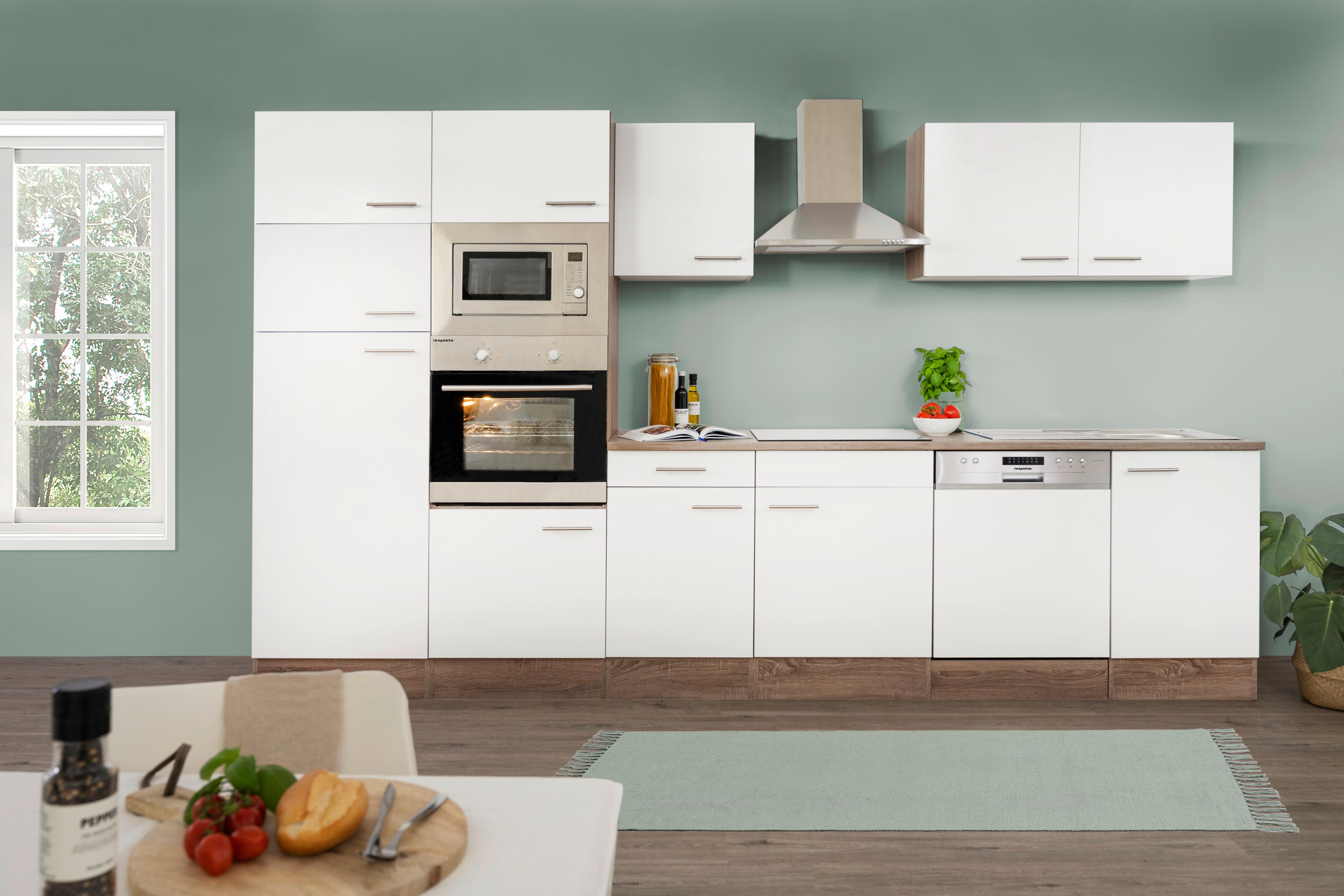 Küchenzeile mit Geräten B: 340 cm Eiche Dekor/Weiß