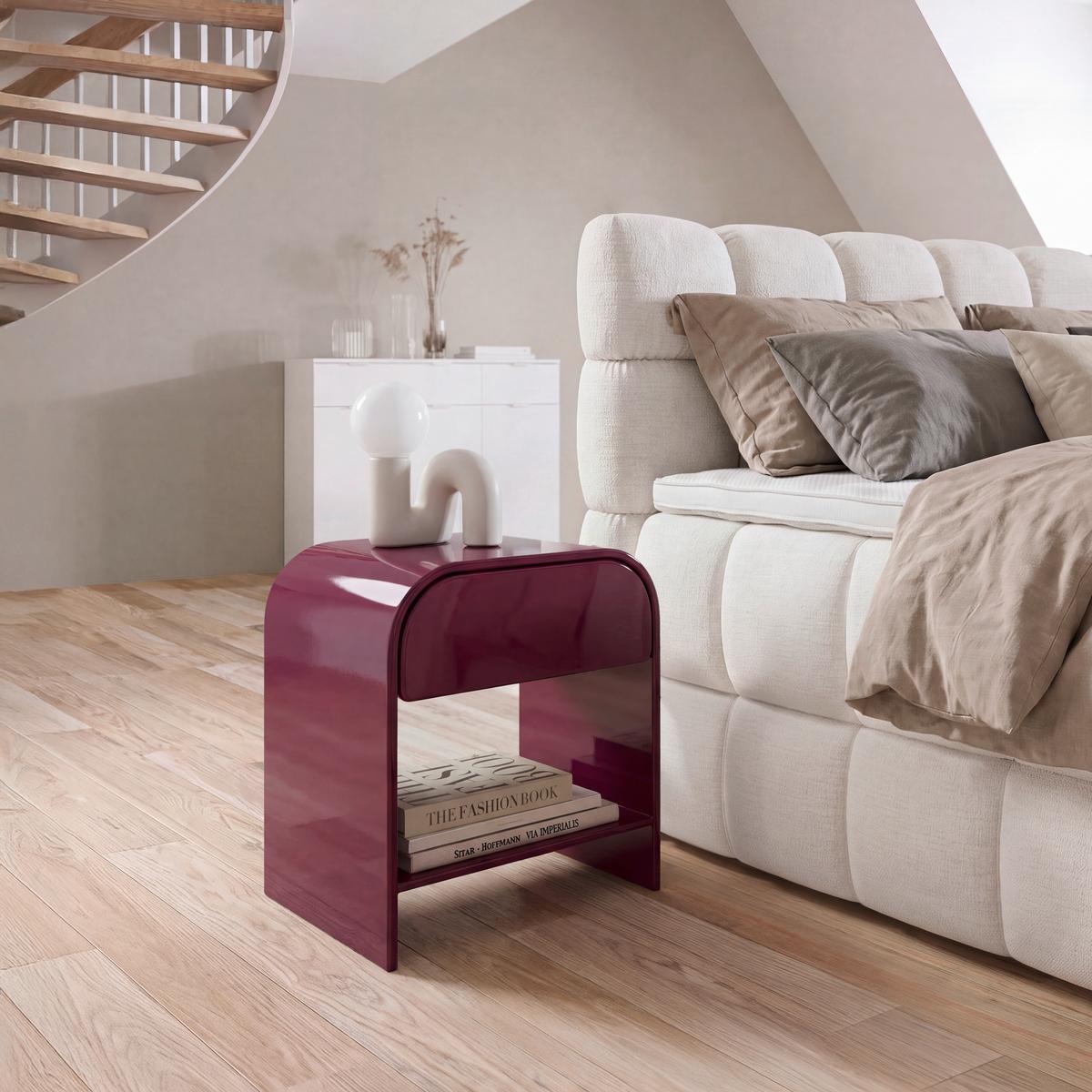 Nočný stolík RUBY vínovočervená, lakovaná - vínovočervená, Modern, kompozitné drevo (40/45/30cm) - Mömax