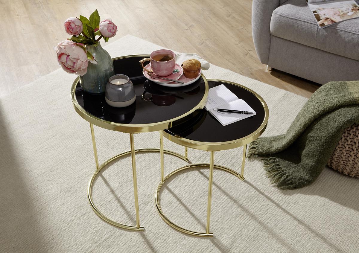 Beistelltisch 2er-Set Cora, Glasplatte Verspiegelt, Gold - Goldfarben, Design, Glas/Metall (42/42/45cm) - MID.YOU