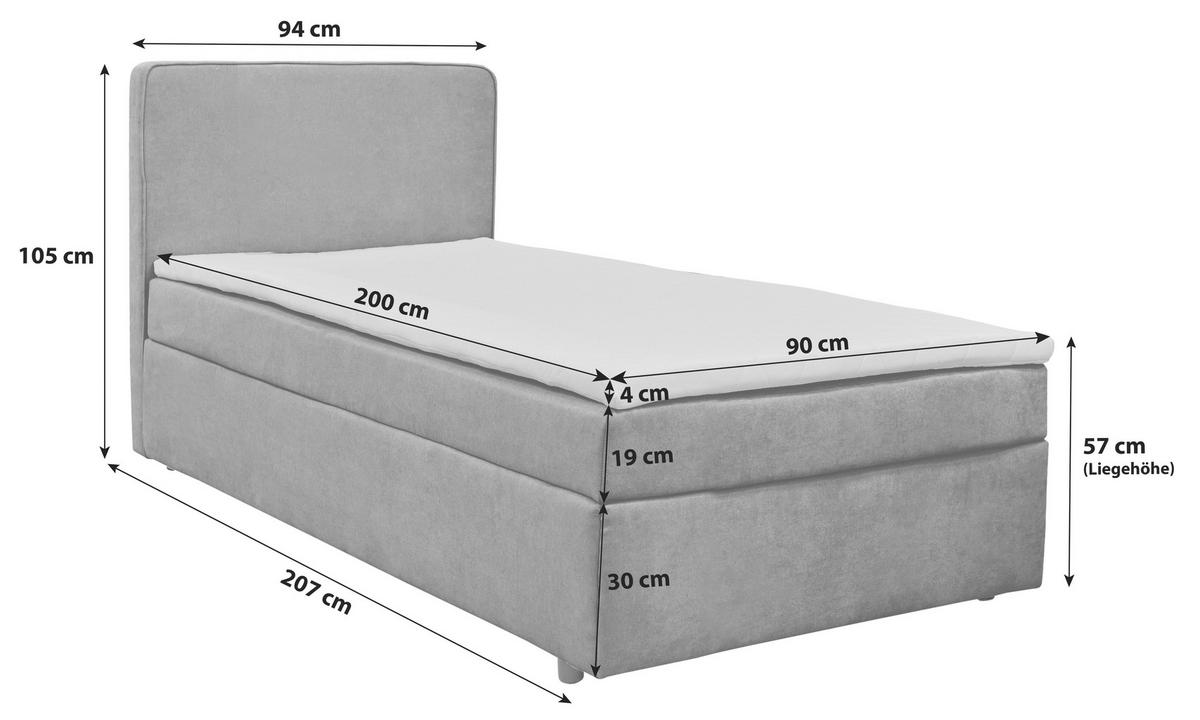 Boxbett mit Topper 90x200 Jubi - Anthrazit/Schwarz, KONVENTIONELL, Holz/Textil (90/200cm)