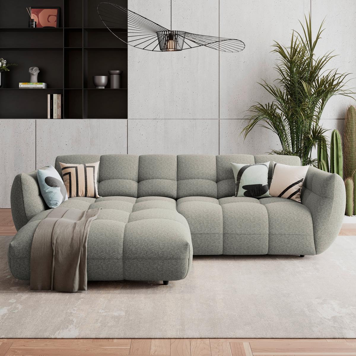 Ecksofa Panda Chenille grau, 178x280cm - Dunkelgrün/Schwarz, Trend, Textil (178/280cm)