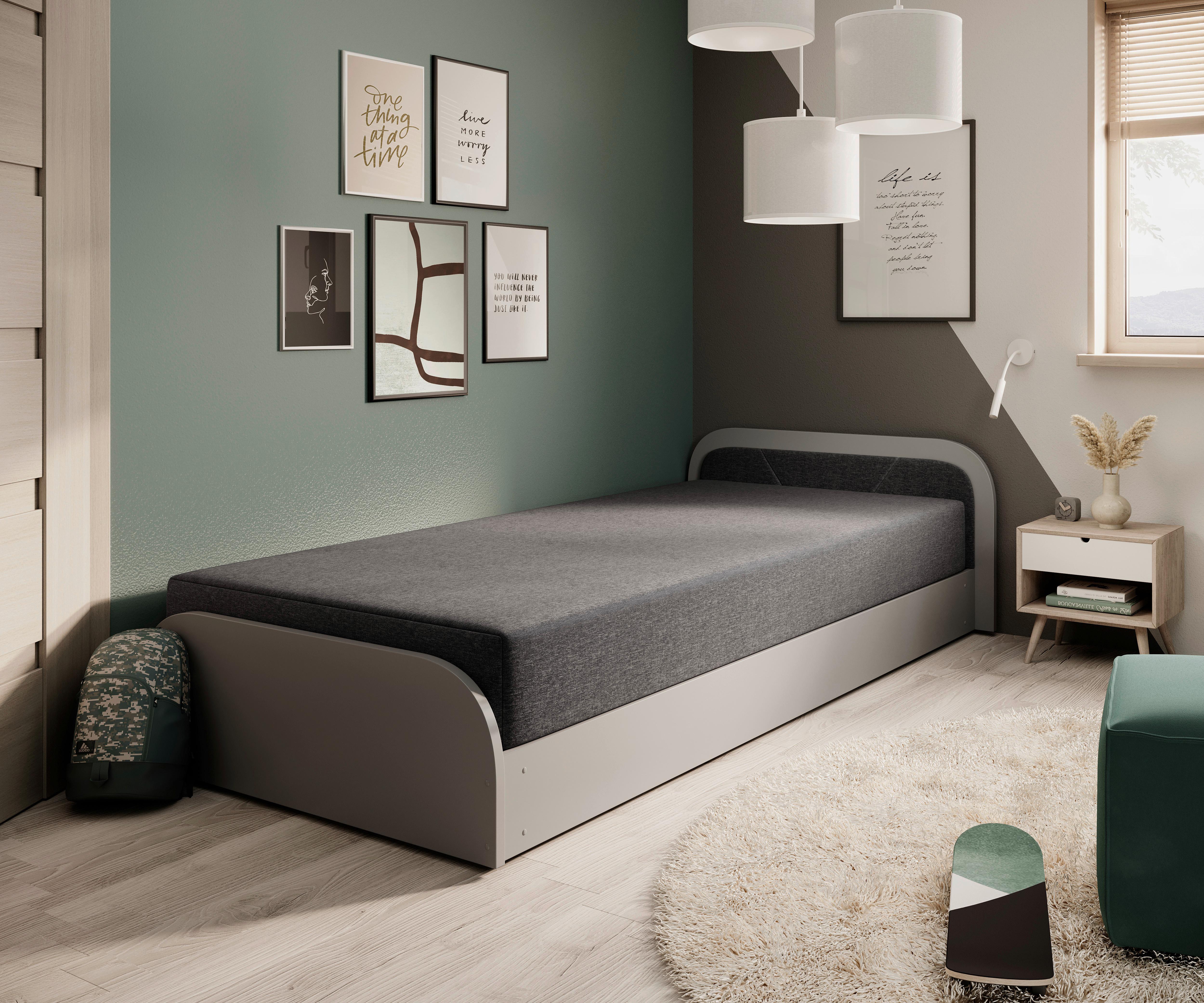 Bett Parys Right Graphitfarben LF: 80x190 cm - Hellgrau/Schwarz, MODERN, Holz/Textil (80/190cm) - MID.YOU