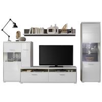 Wohnkombination 4-Tlg. Trento Grau/Silbern/Weiß - Weiß Hochglanz/Silberfarben, Design, Glas/Holzwerkstoff (319/201/52cm) - Livetastic