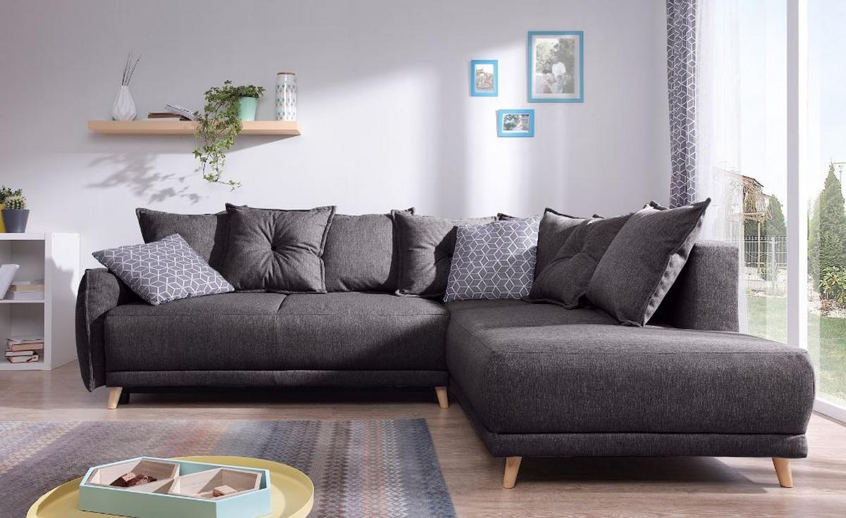 Rozkladacia rohová sedačka LUKAS tmavosivá - svetlosivá/farba borovice, Basics, drevo/textil (235/190cm) - MID.YOU