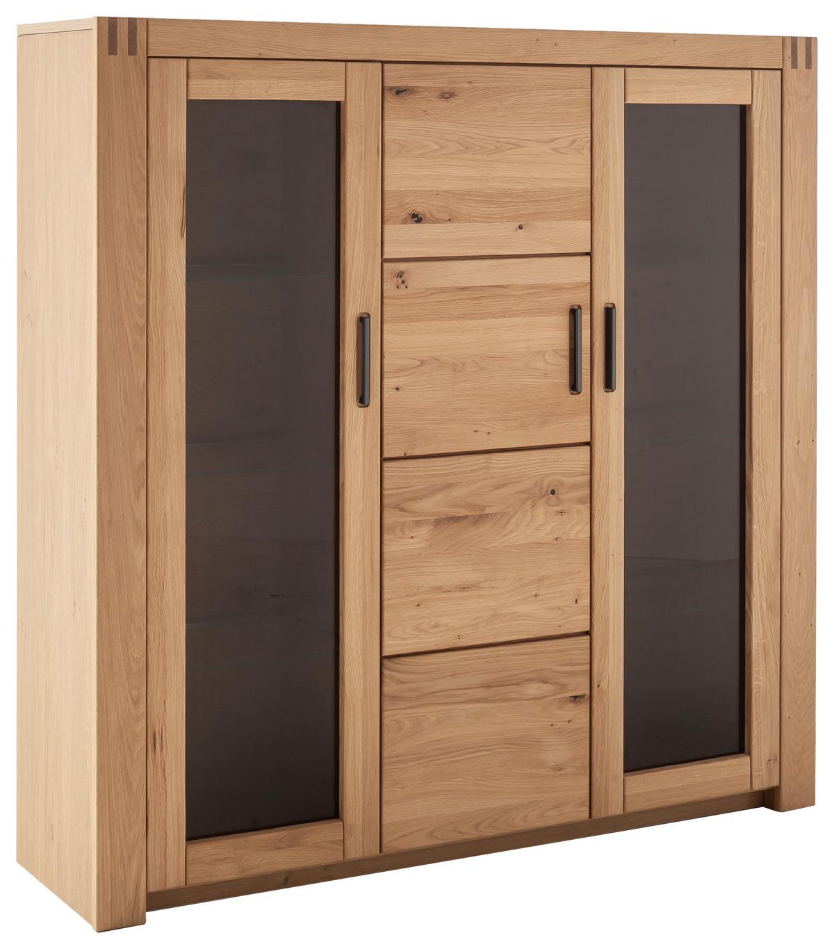 Highboard Prag - Eichefarben, Design, Glas/Holz (137/139/37cm)