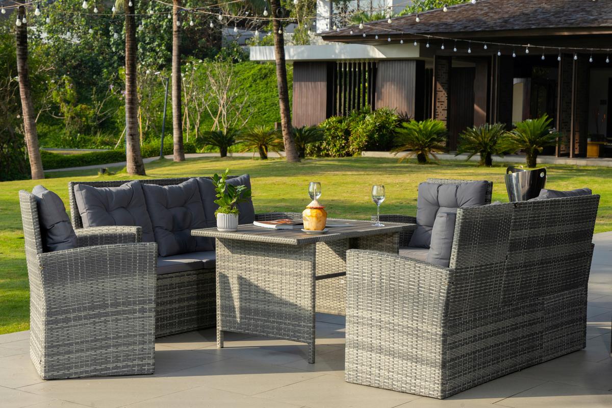 Loungegarnitur 5-tlg. Hadwin, Kunststoffgeflecht Mit Kissen - Dunkelgrau/Grau, MODERN, Holzwerkstoff/Kunststoff (120/70/66cm) - Luca Bessoni