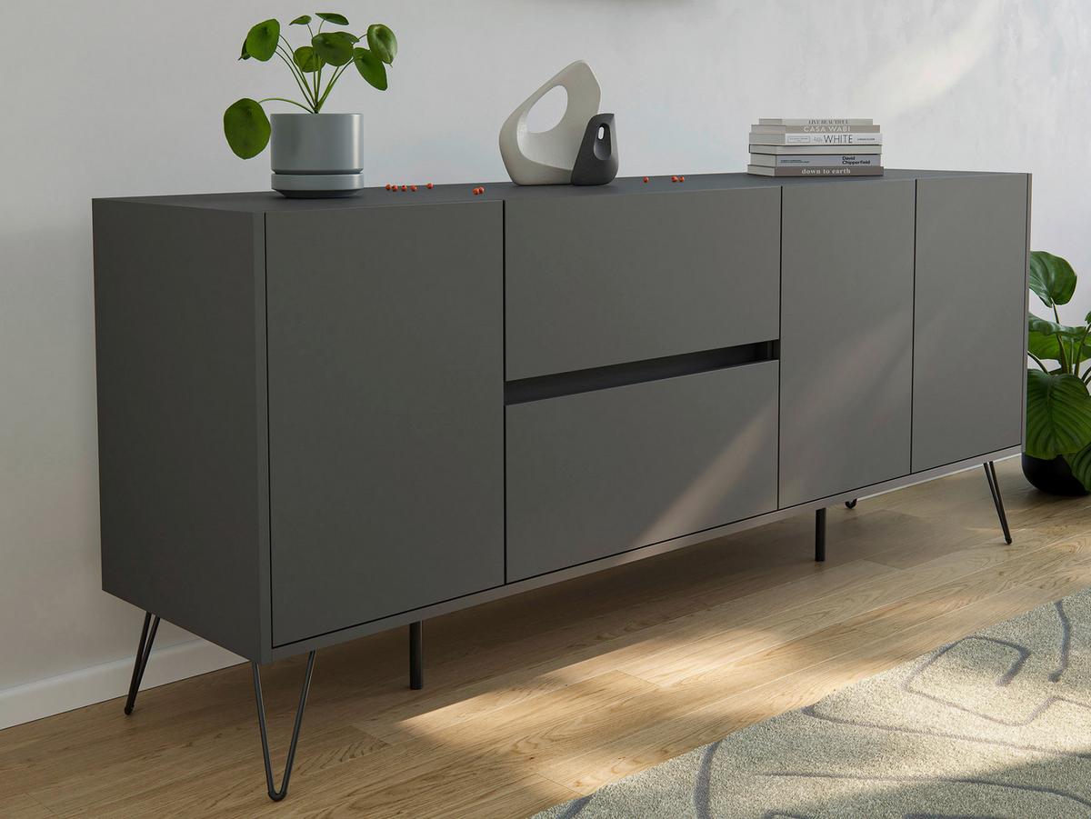 Sideboard Posseik Industrial Graphitfarben B: 177 cm - Schwarz/Graphitfarben, Design, Holzwerkstoff (177/75,8/42cm) - MID.YOU