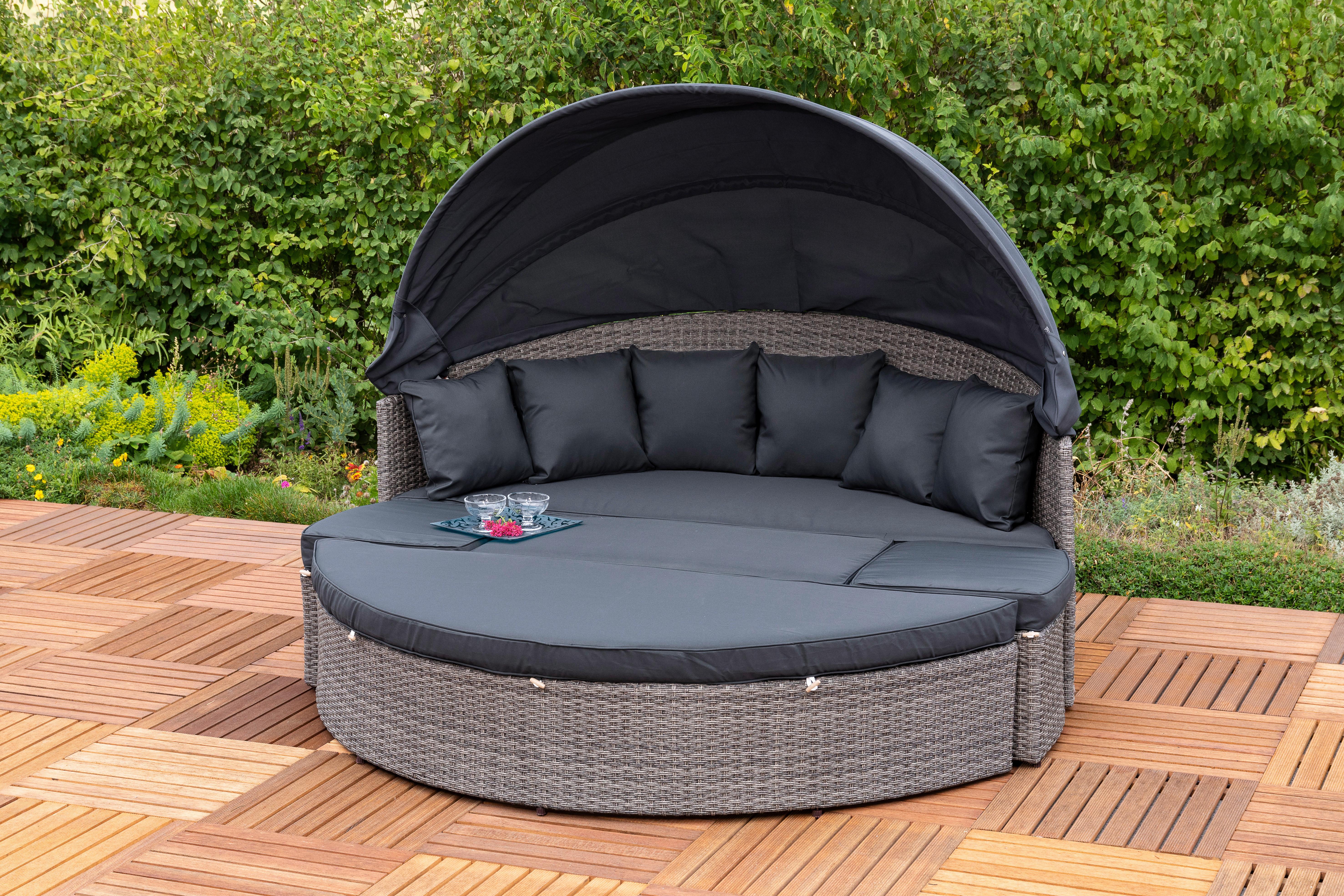 Gartenmuschel Riva Metall/ Kunststoff/Textil verstellbar - Dunkelgrau/Grau, KONVENTIONELL, Kunststoff/Textil (180/88/183cm) - Gardenson