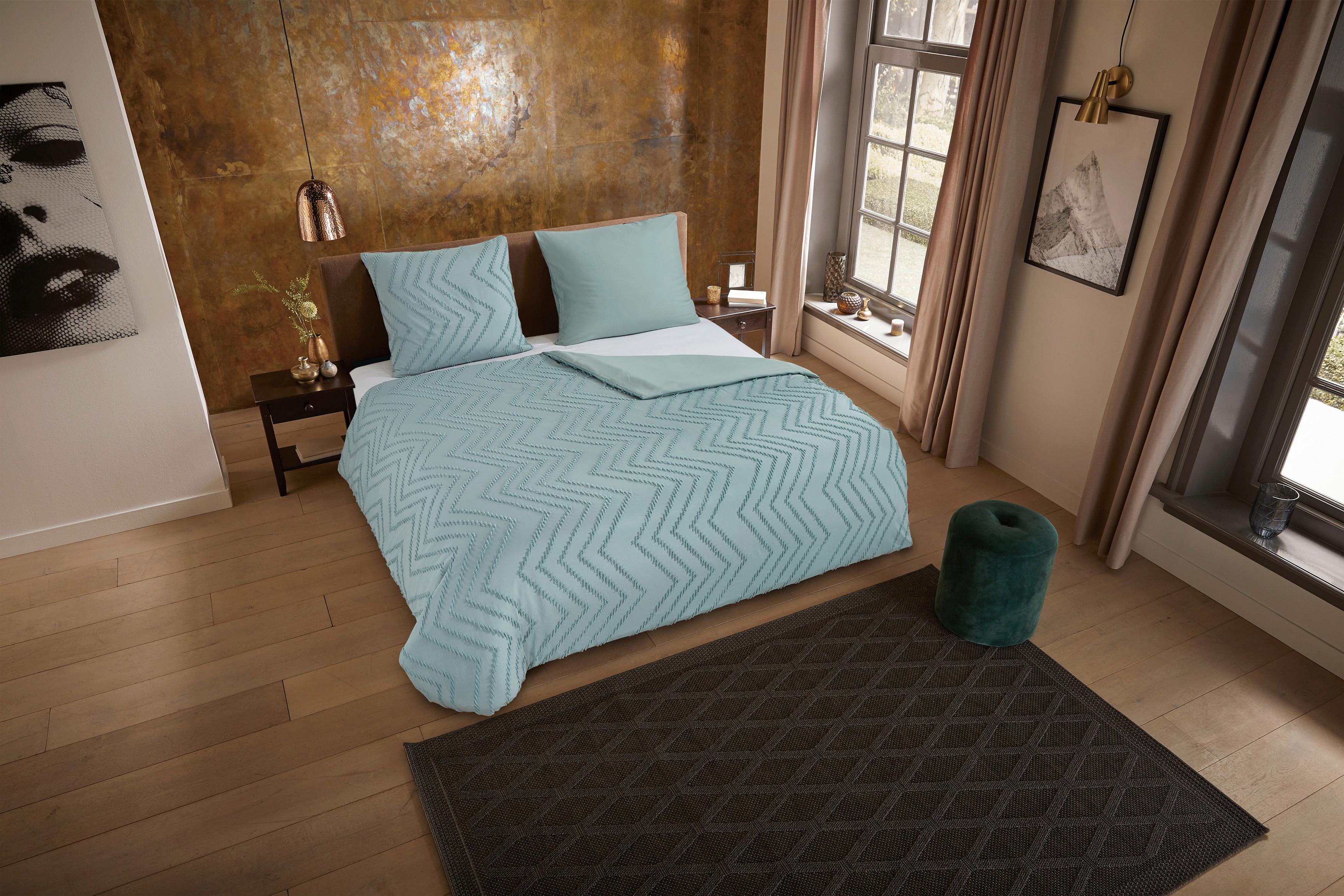 Bettwäsche Zigzag Grün Jadegrün 200x200 Cm - Jadegrün, Basics, Textil (200/200cm)