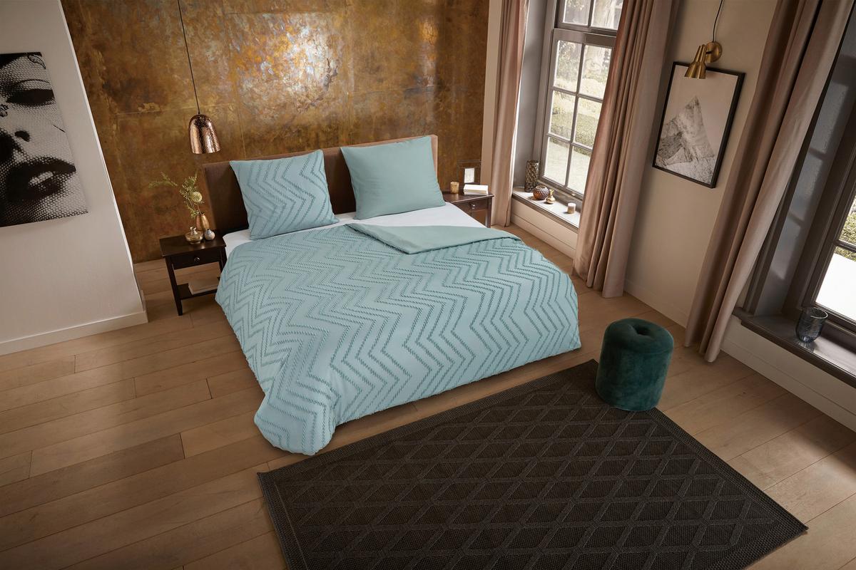 Bettwäsche Zigzag Grün Jadegrün 200x200 Cm - Jadegrün, Basics, Textil (200/200cm)