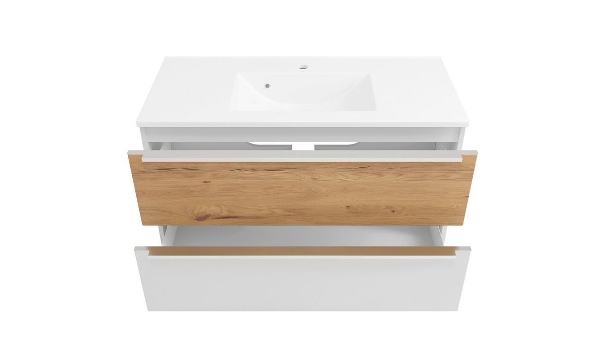 WASCHTISCHKOMBI Verona Weiß/Wildeiche B: 100cm - Wildeiche/Weiß, Trend, Holzwerkstoff/Stein (100/54/47cm) - Held