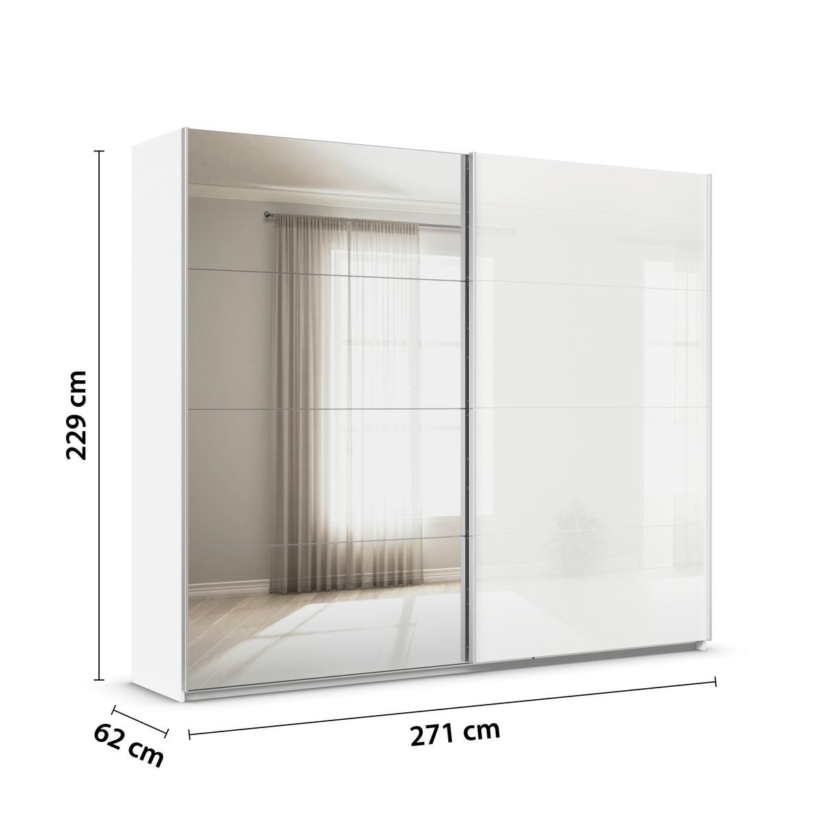 Tolóajtós Szekrény Feldkirch 271/229 Cm - ezüst/magasfényű fehér, Modern, faalapú anyag/Üveg (271/229/62cm)