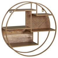 Nástěnný regál hnědý - barvy mosazi/hnědá, Moderní, kov/dřevo (62/62/17cm) - MID.YOU