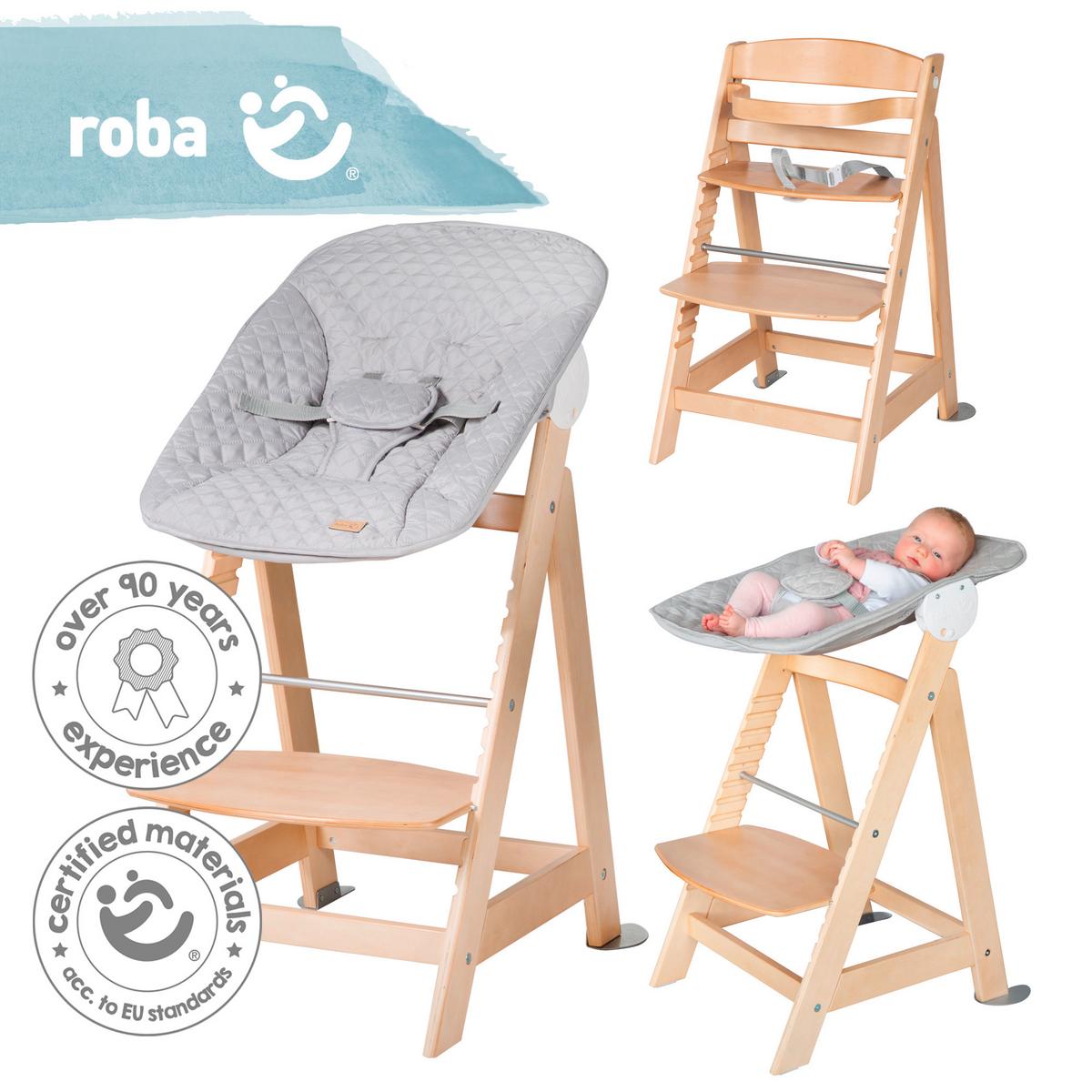 Hochstuhl Natur Mit Sitz/liegefunktion - Silberfarben/Naturfarben, Basics, Holzwerkstoff/Textil (52/94/66,5cm) - Roba