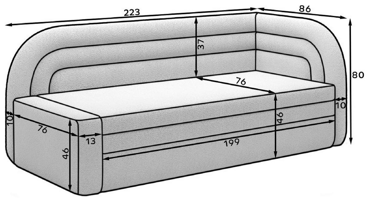 Récamiere Fabillo Weiß B: 223 Cm - Schwarz/Weiß, Design, Textil (223/80/86cm) - MID.YOU