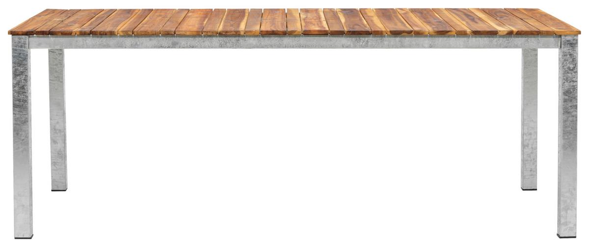 Gartentisch Zenia - Zinkfarben/Akaziefarben, KONVENTIONELL, Holz/Metall (200/100/74cm) - Gardenson