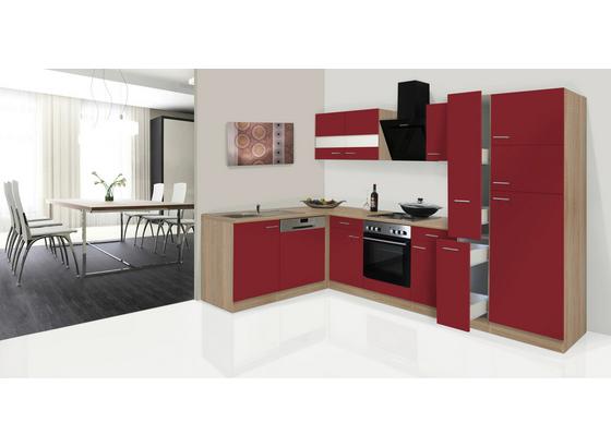 Eckküche Economy 310 cm Eiche/Rot - Eichefarben/Rot, KONVENTIONELL, Glas/Holzwerkstoff (172/310cm) - MID.YOU Eckküche Economy 310 cm Eiche/Rot - Eichefarben/Rot, KONVENTIONELL, Glas/Holzwerkstoff (172/310cm) - MID.YOU