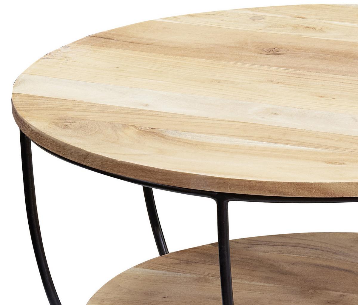 Konferenčný stolík z masívneho dreva akácie - čierna/farba akácie, Modern, kov/drevo (60/60/34,5cm) - MID.YOU