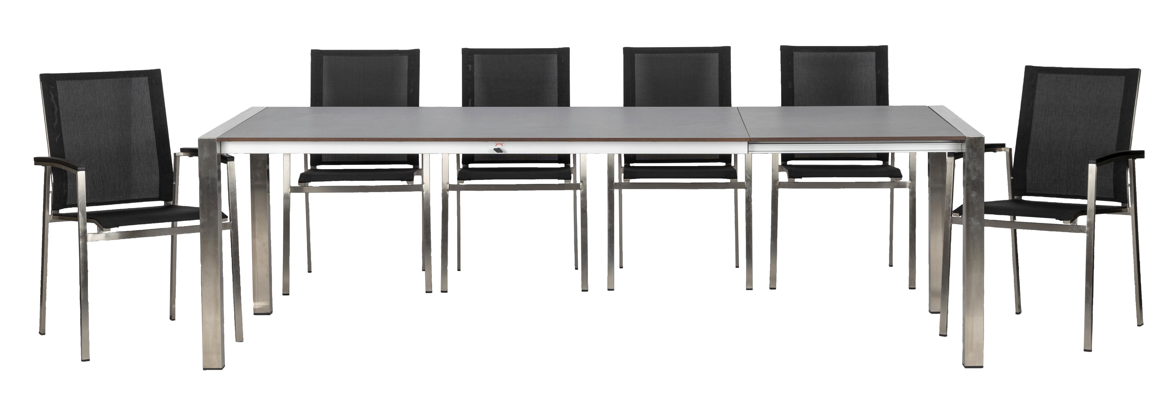 Gartenmöbel Set 7--teilig. Auris Metall/Kunststoff/Holzdekor - Edelstahlfarben/Grau, Basics, Holzwerkstoff/Kunststoff (180+68/98/74cm) - Acamp