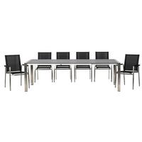 Gartenmöbel Set 7--teilig. Auris Metall/Kunststoff/Holzdekor - Edelstahlfarben/Grau, Basics, Holzwerkstoff/Kunststoff (180+68/98/74cm) - Acamp