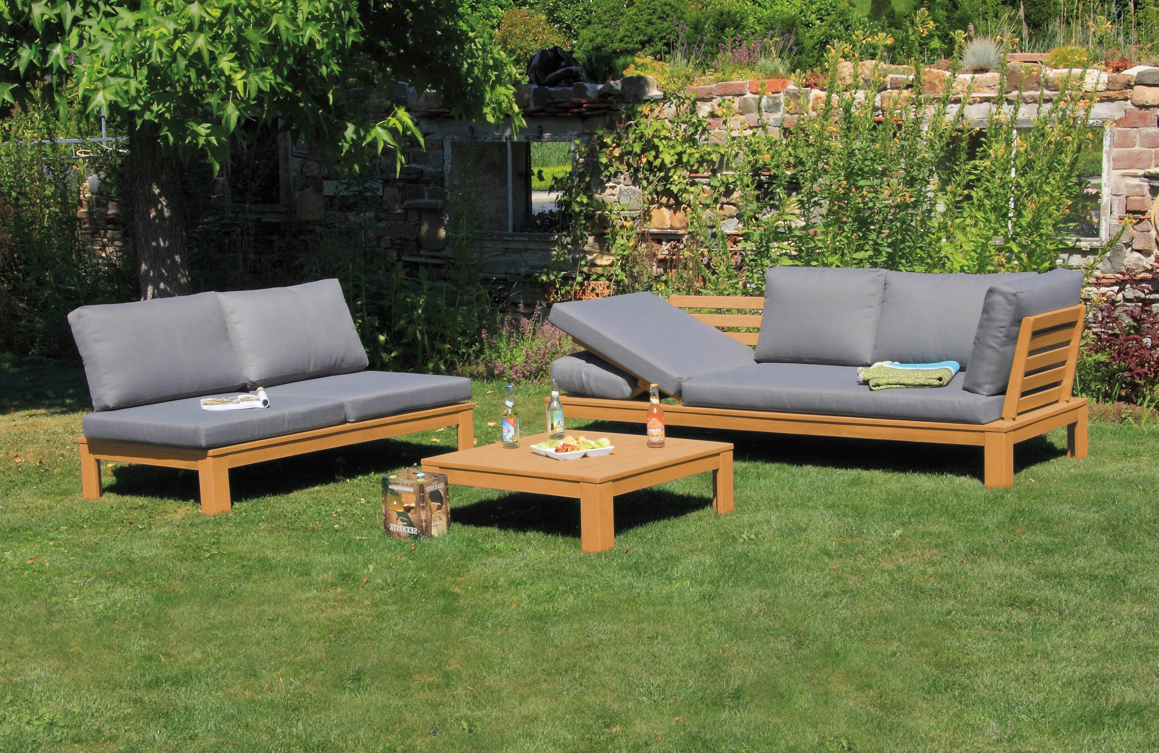 Loungegarnitur Granada aus Holz mit Kissen - Grau/Akaziefarben, Basics, Holz/Textil (221/65/85cm) - Acamp