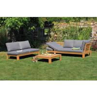 Loungegarnitur Granada aus Holz mit Kissen - Grau/Akaziefarben, Basics, Holz/Textil (221/65/85cm) - Acamp