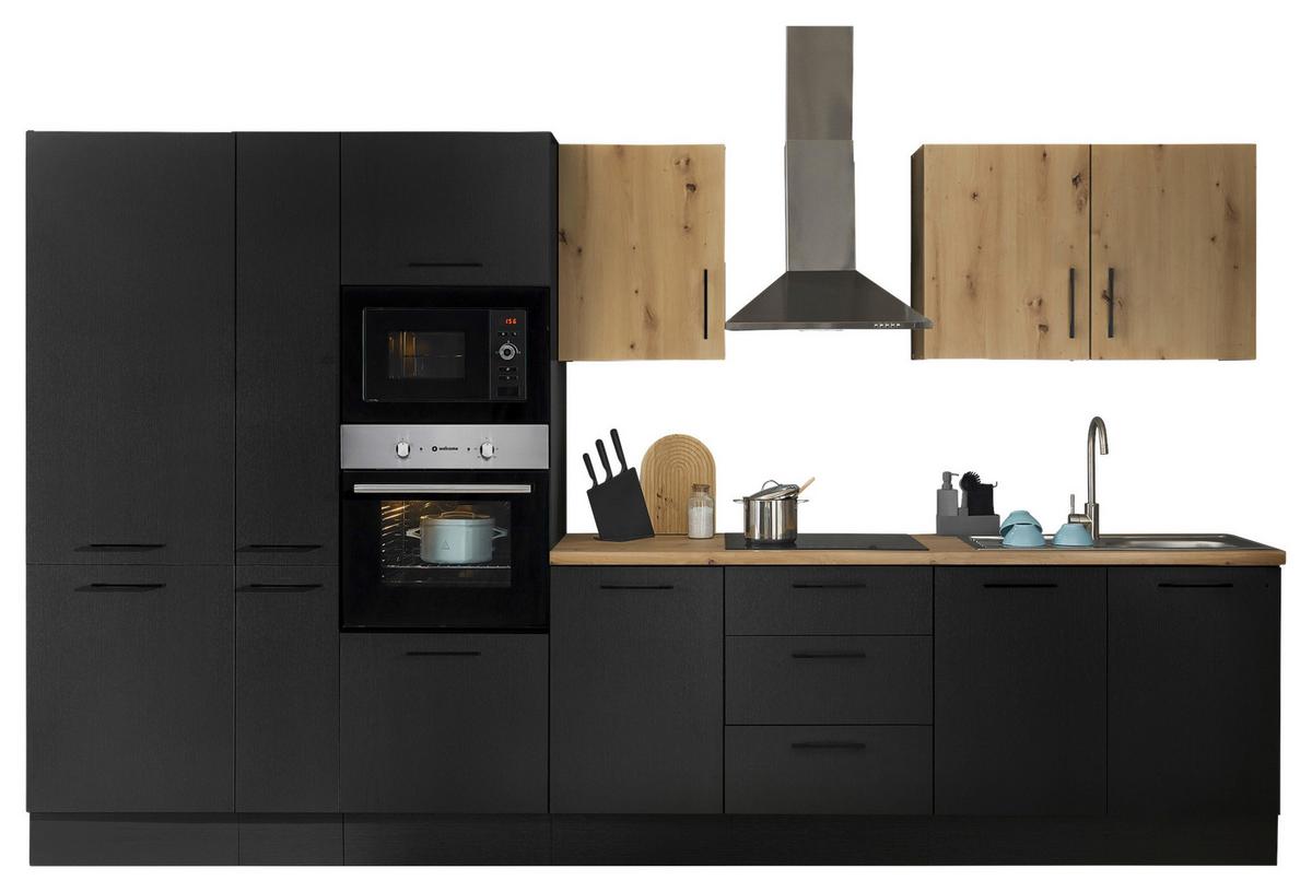 Küchenblock Turin Schwarz/eiche Dekor B: 360 Cm - Schwarz/Eiche Artisan, Basics, Holzwerkstoff (360cm) - MID.YOU