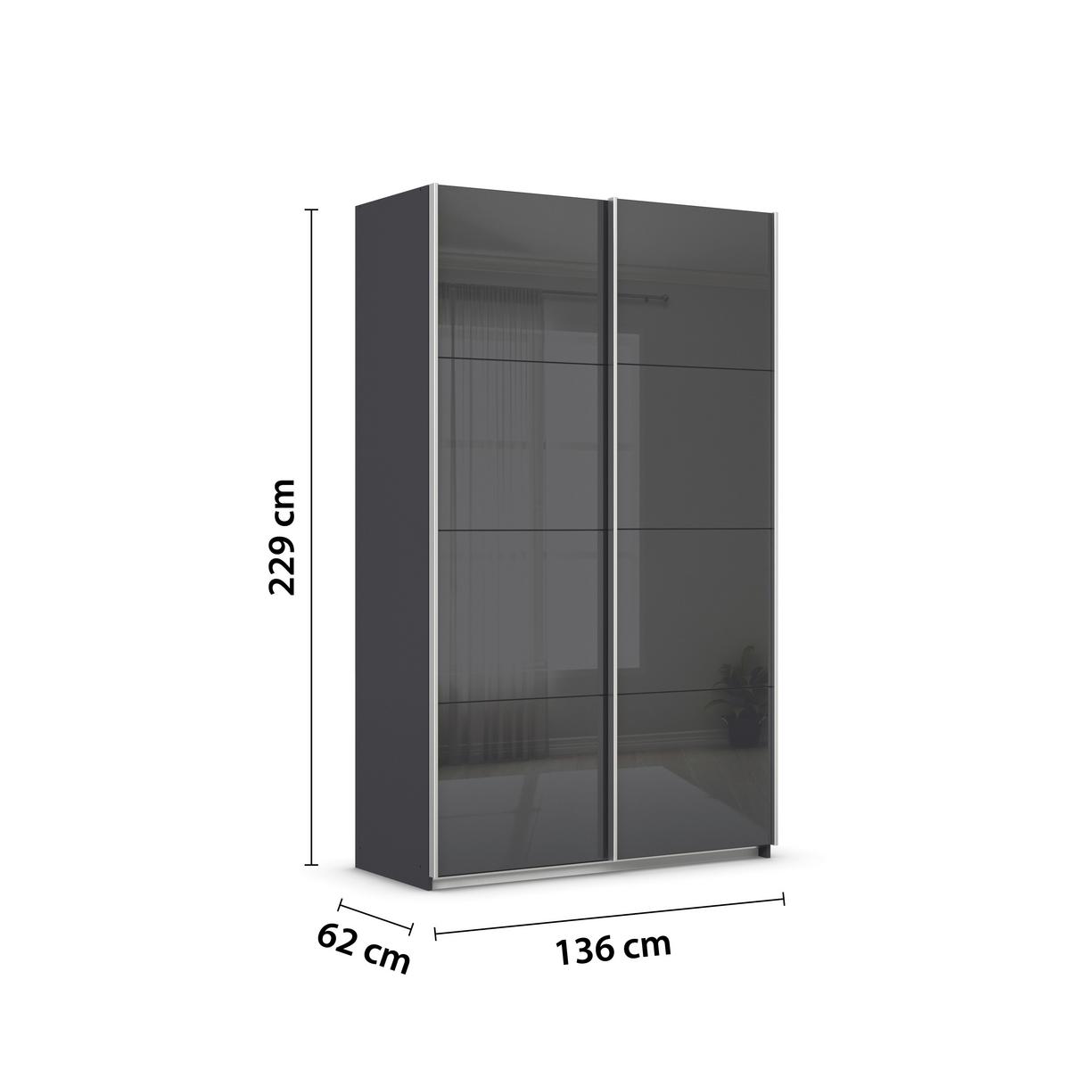 Tolóajtós Szekrény Feldkirch 136/229 Cm - magasfényű antracit/antracit, Modern, faalapú anyag/Üveg (136/229/62cm)